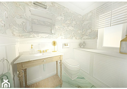 Projekt domu w Białymstoku - Mała z lustrem z marmurową podłogą łazienka z oknem, styl glamour - zdjęcie od Interior Maker wnętrza
