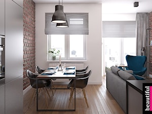 Apartament w sercu Warszawy - Mały biały brązowy salon z kuchnią z jadalnią, styl nowoczesny - zdjęcie od Beautiful Minds Projektowanie Wnętrz