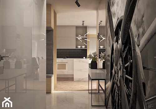 Apartament w Mennica Residence - Mały biały z marmurem na podłodze hol / przedpokój, styl nowoczesny - zdjęcie od Beautiful Minds Projektowanie Wnętrz