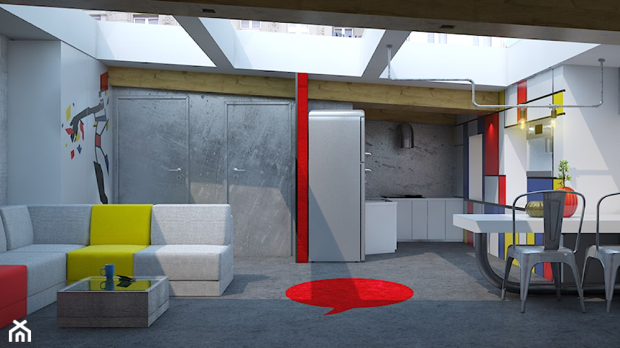 beton i stal oraz akcent kolorystyczny - zdjęcie od Beautiful Minds Projektowanie Wnętrz