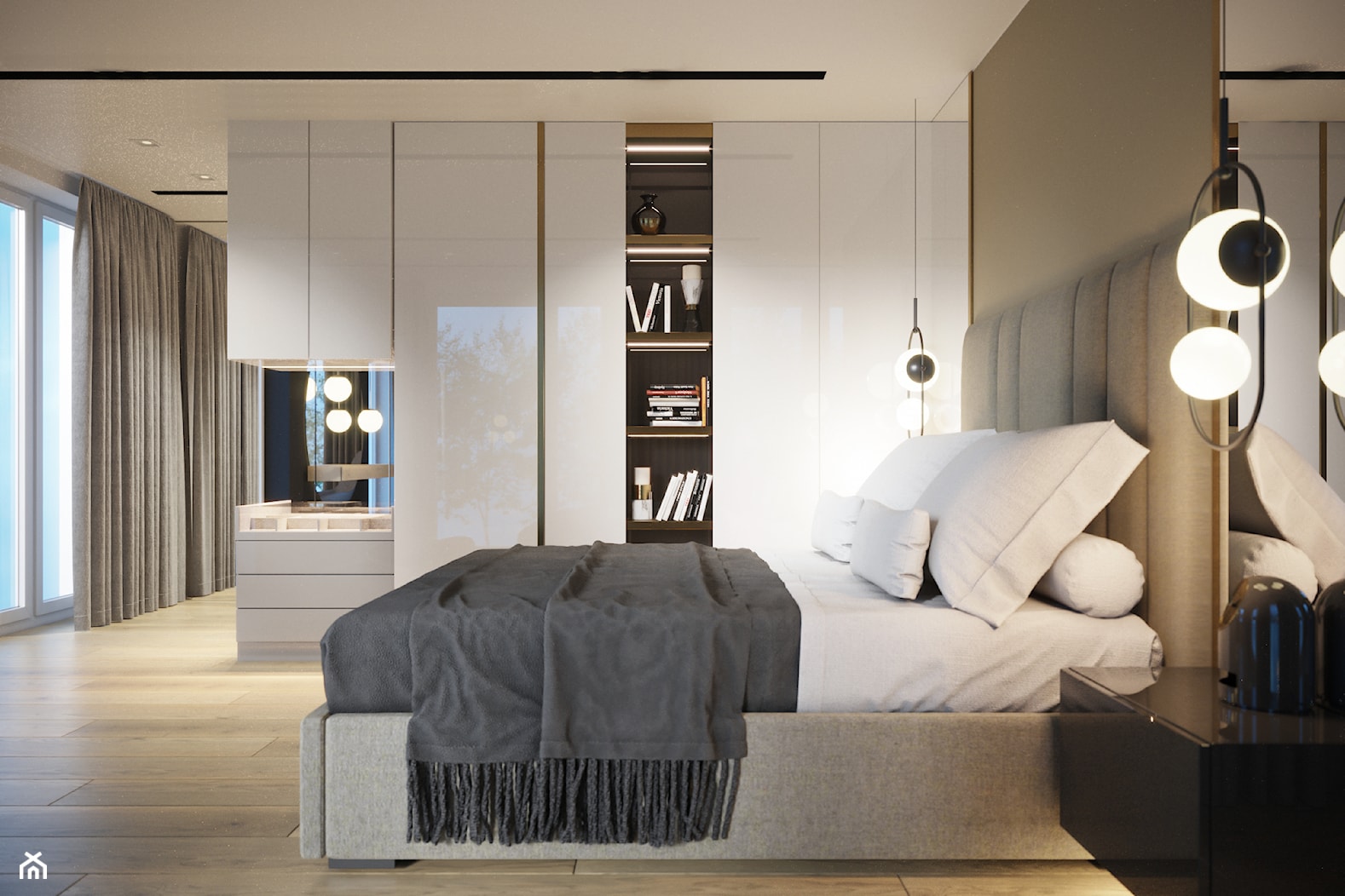 Sypialnia z tapicerowanym wezgłowiem - zdjęcie od Beautiful Minds Projektowanie Wnętrz - Homebook