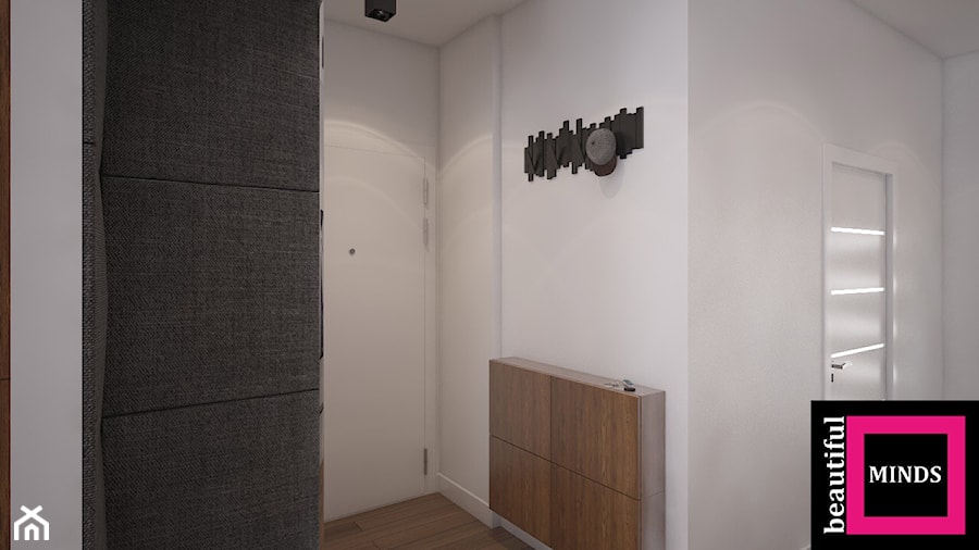 Apartament w sercu Warszawy - Średni z wieszakiem biały hol / przedpokój, styl nowoczesny - zdjęcie od Beautiful Minds Projektowanie Wnętrz