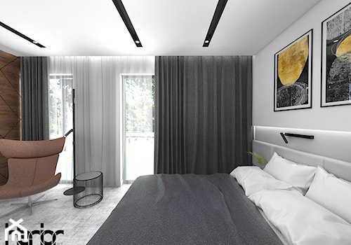 Dom z ciemnym drewnem - Średnia biała sypialnia z balkonem / tarasem, styl nowoczesny - zdjęcie od interior art studio