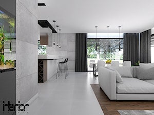 Dom z ciemnym drewnem - Duży biały szary salon z kuchnią z jadalnią, styl nowoczesny - zdjęcie od interior art studio