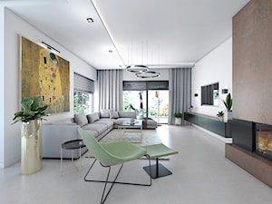 Dom z elementami miedzi i złota - Duży biały salon, styl nowoczesny - zdjęcie od interior art studio