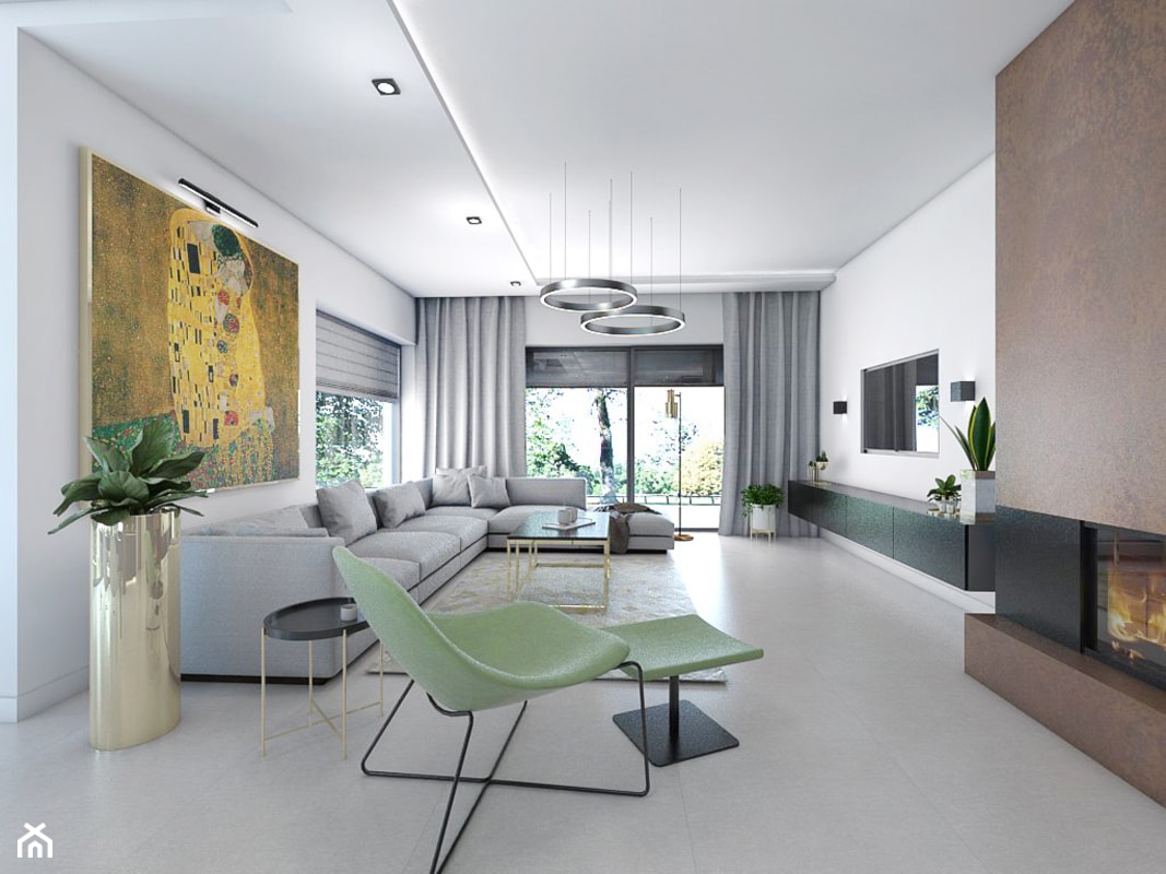 Dom z elementami miedzi i złota - Duży biały salon, styl nowoczesny - zdjęcie od interior art studio - Homebook