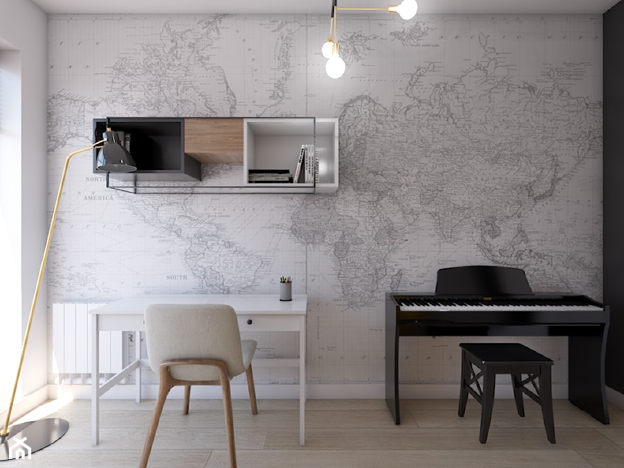 Jasny skandynawski apartament - Średnie białe czarne biuro, styl skandynawski - zdjęcie od interior art studio