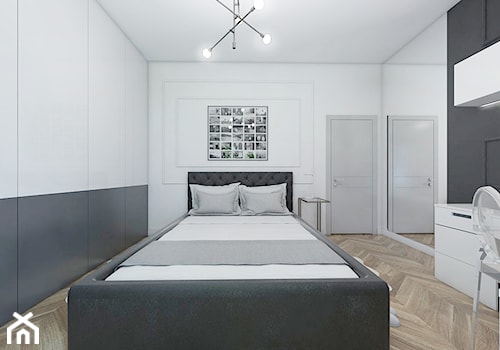 Dom z elementami miedzi i złota - Średnia biała czarna szara z biurkiem sypialnia, styl tradycyjny - zdjęcie od interior art studio