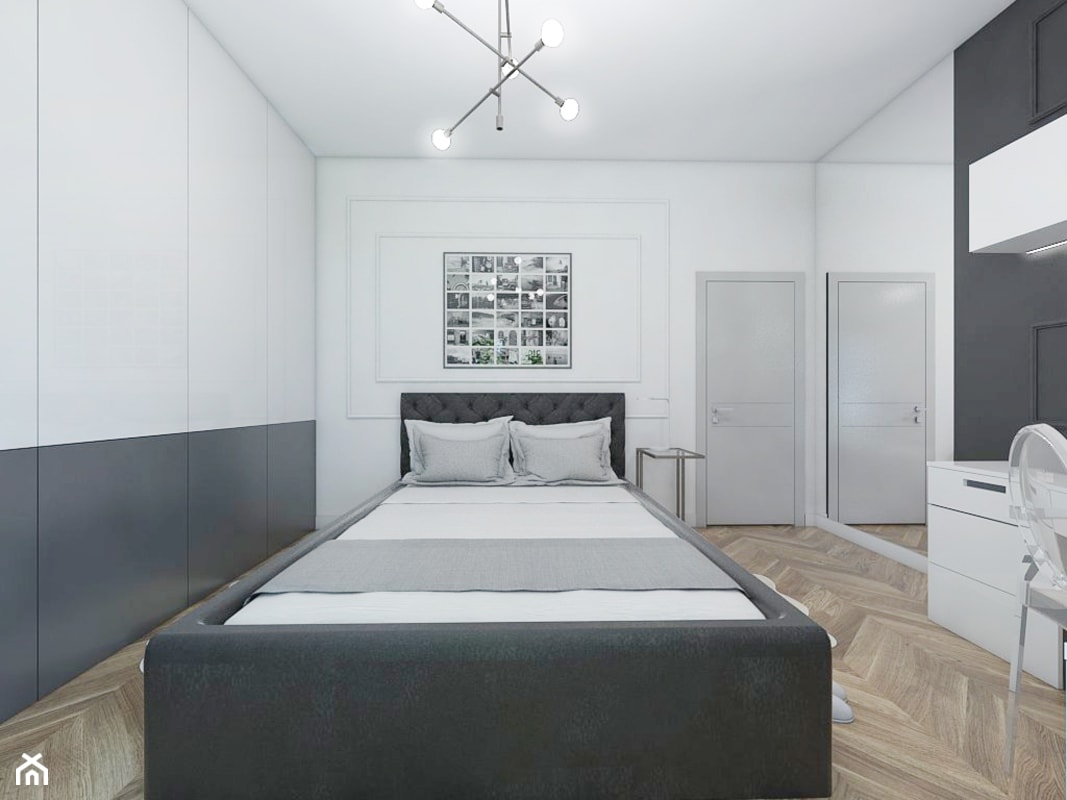 Dom z elementami miedzi i złota - Średnia biała czarna szara z biurkiem sypialnia, styl tradycyjny - zdjęcie od interior art studio - Homebook