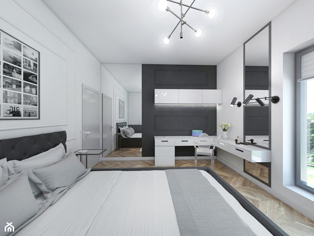 Dom z elementami miedzi i złota - Średnia biała czarna z biurkiem sypialnia, styl glamour - zdjęcie od interior art studio - Homebook