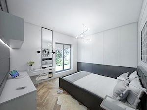 Dom z elementami miedzi i złota - Średnia biała czarna z biurkiem sypialnia, styl glamour - zdjęcie od interior art studio