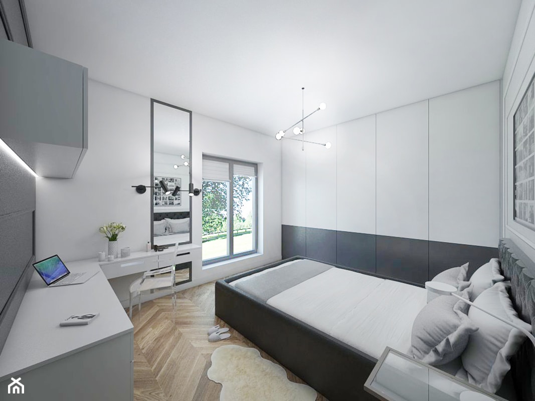 Dom z elementami miedzi i złota - Średnia biała czarna z biurkiem sypialnia, styl glamour - zdjęcie od interior art studio - Homebook