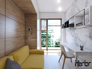 Jasny skandynawski apartament - Małe z sofą białe biuro, styl skandynawski - zdjęcie od interior art studio