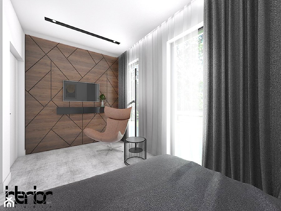 Dom z ciemnym drewnem - Średnia biała sypialnia, styl nowoczesny - zdjęcie od interior art studio