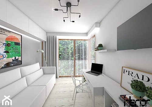 Apartament młodzieżowy - Średnie w osobnym pomieszczeniu z sofą białe szare biuro, styl nowoczesny - zdjęcie od interior art studio