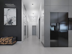 Dom z elementami miedzi i złota - Mała otwarta czarna szara z zabudowaną lodówką kuchnia jednorzędowa, styl nowoczesny - zdjęcie od interior art studio