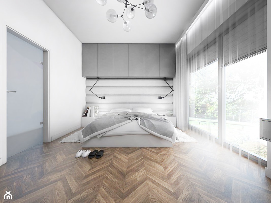Dom z elementami miedzi i złota - Duża biała sypialnia, styl nowoczesny - zdjęcie od interior art studio - Homebook
