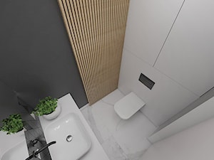 Projekt apartamentu w Warszawie - Mała bez okna z lustrem z marmurową podłogą łazienka, styl nowoczesny - zdjęcie od interior art studio
