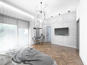 Dom z elementami miedzi i złota - Średnia biała szara sypialnia, styl nowoczesny - zdjęcie od interior art studio