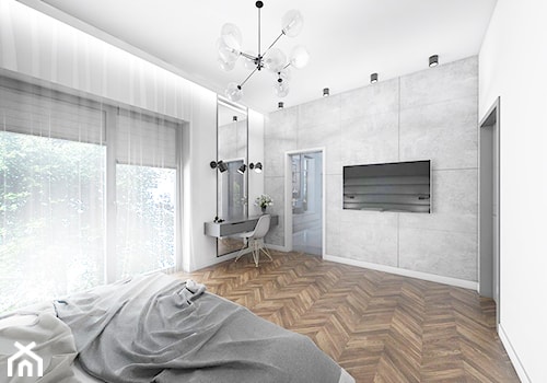 Dom z elementami miedzi i złota - Średnia biała szara sypialnia, styl nowoczesny - zdjęcie od interior art studio