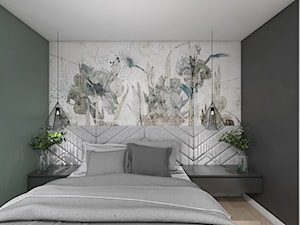 Projekt apartamentu w Warszawie - Mała czarna szara sypialnia, styl nowoczesny - zdjęcie od interior art studio