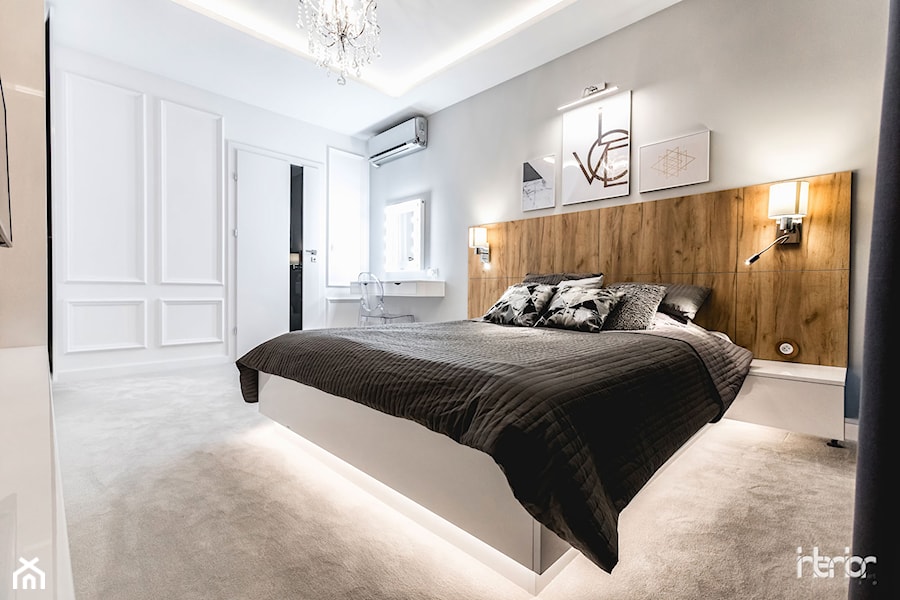 Sesja zdjęciowa Apartamentu Metropolitan Park - Średnia biała szara sypialnia, styl tradycyjny - zdjęcie od interior art studio
