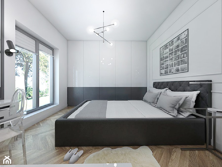 Dom z elementami miedzi i złota - Średnia biała sypialnia, styl glamour - zdjęcie od interior art studio