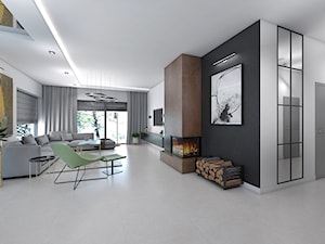 Dom z elementami miedzi i złota - Duży czarny szary salon, styl nowoczesny - zdjęcie od interior art studio