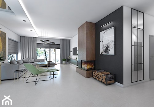 Dom z elementami miedzi i złota - Duży czarny szary salon, styl nowoczesny - zdjęcie od interior art studio