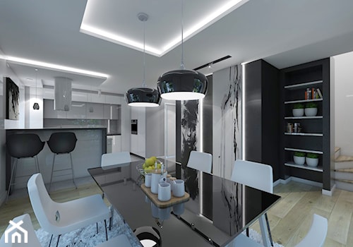 Duża czarna szara jadalnia jako osobne pomieszczenie - zdjęcie od interior art studio