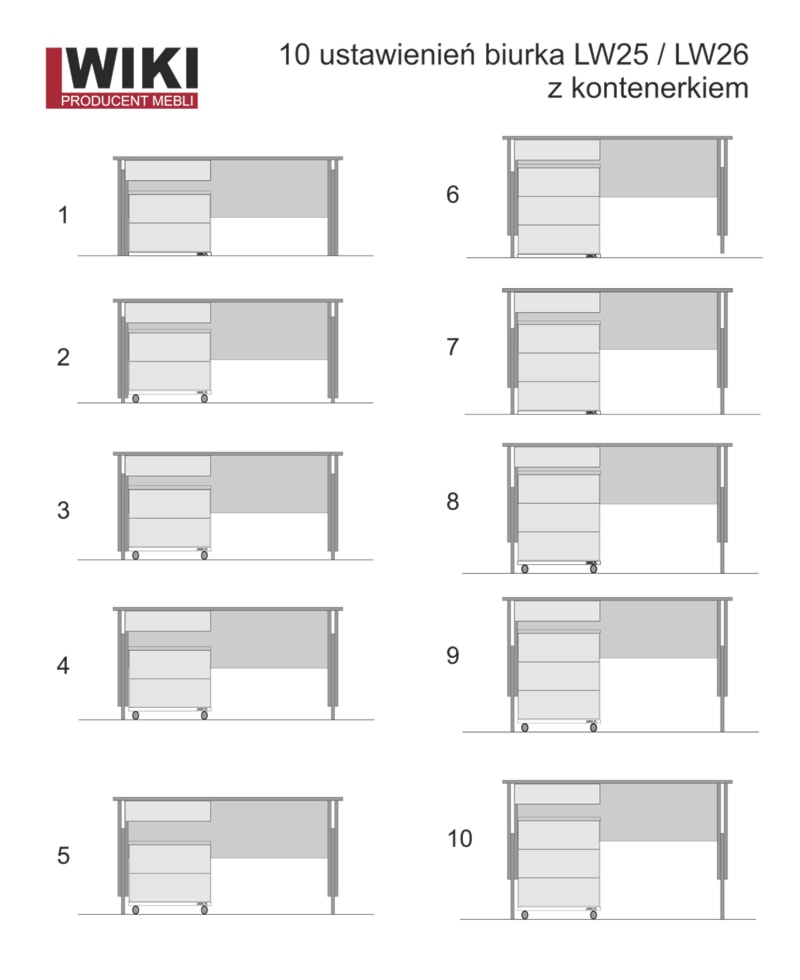 Ustawienie kontenerka pod biurkiem LW25 i LW26 - zdjęcie od Lwiki Producent Mebli