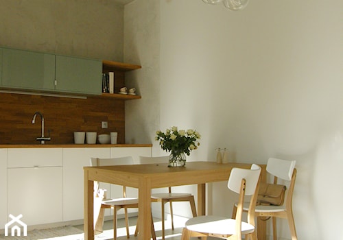 Poloneza 36m2 - Średnia beżowa jadalnia w salonie w kuchni, styl nowoczesny - zdjęcie od ESTU architektura wnętrz