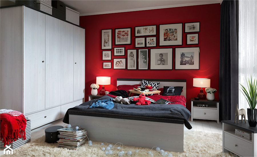 Porto - Średnia biała czerwona sypialnia - zdjęcie od Black Red White