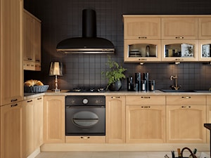 kuchnie - Duża otwarta czarna z zabudowaną lodówką z podblatowym zlewozmywakiem kuchnia w kształcie litery l, styl tradycyjny - zdjęcie od Black Red White