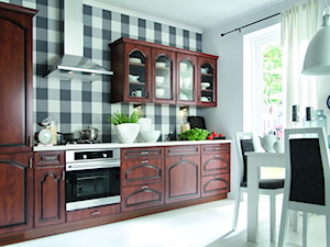 kuchnie - Mała średnia otwarta z salonem szara z zabudowaną lodówką kuchnia jednorzędowa z oknem, styl tradycyjny - zdjęcie od Black Red White