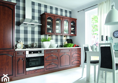kuchnie - Mała średnia otwarta z salonem szara z zabudowaną lodówką kuchnia jednorzędowa z oknem, styl tradycyjny - zdjęcie od Black Red White