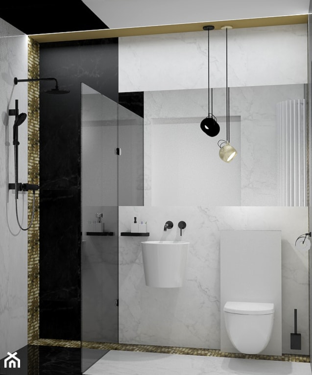 Nowe oblicze - Średnia bez okna z lustrem z marmurową podłogą łazienka, styl nowoczesny - zdjęcie od studio m Katarzyna Kosieradzka