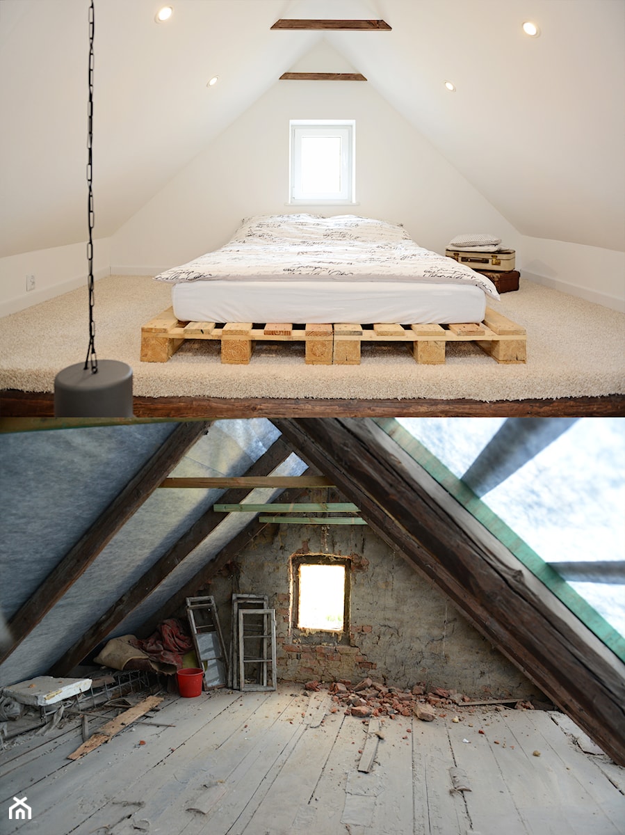 metamorfoza poddasza - Średnia biała sypialnia na poddaszu, styl skandynawski - zdjęcie od dagmaraperyt