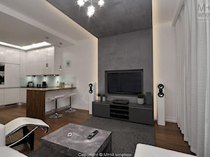 nr 1 - Duży biały szary salon z kuchnią z jadalnią, styl nowoczesny - zdjęcie od M+M wnętrza