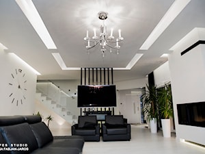 Salon biało-czarny  wnętrze Dom w Kielcach 