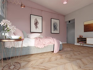 Pudrowa sypialnia - Duża różowa szara sypialnia, styl skandynawski - zdjęcie od PIKA DESIGN