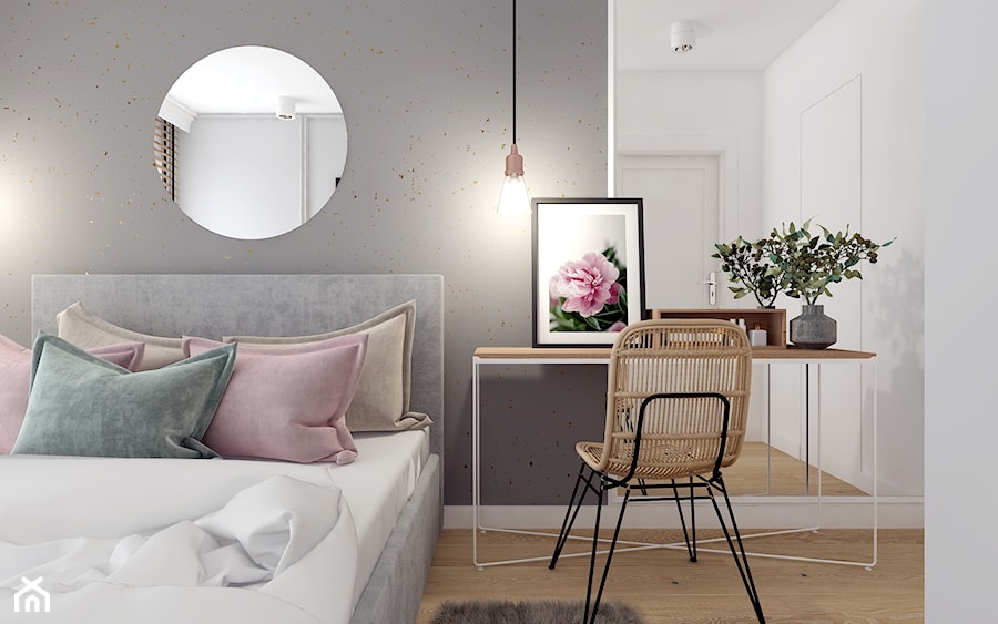 Flat Flowers - Średnia biała z biurkiem sypialnia, styl skandynawski - zdjęcie od PIKA DESIGN