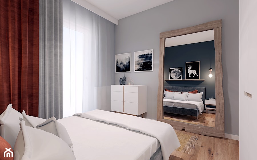 Projekt Mieszkania w stylu nowoczesno-industrialnym - Średnia czarna szara sypialnia, styl industrialny - zdjęcie od PIKA DESIGN
