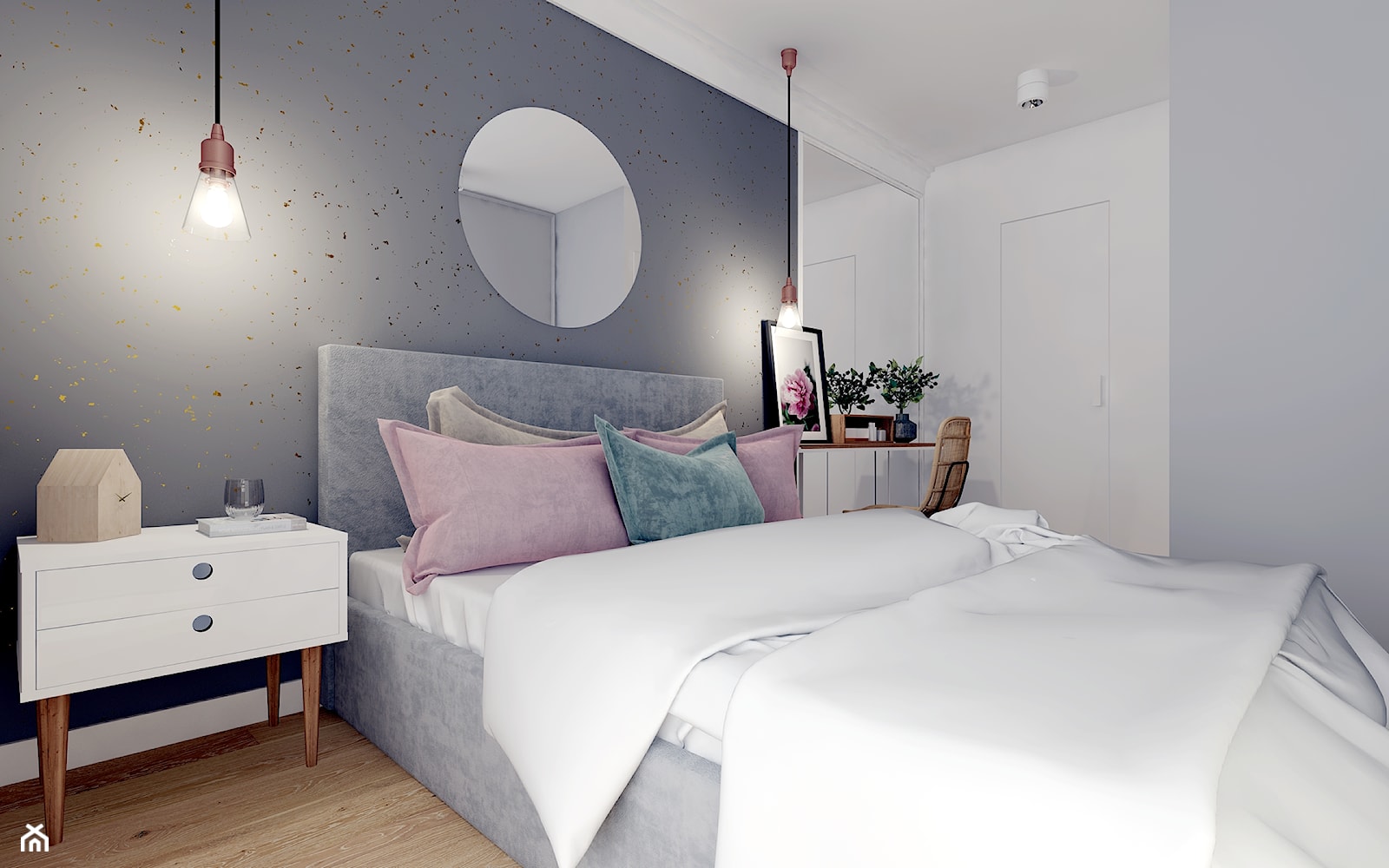 Flat Flowers - Średnia biała szara sypialnia, styl skandynawski - zdjęcie od PIKA DESIGN - Homebook