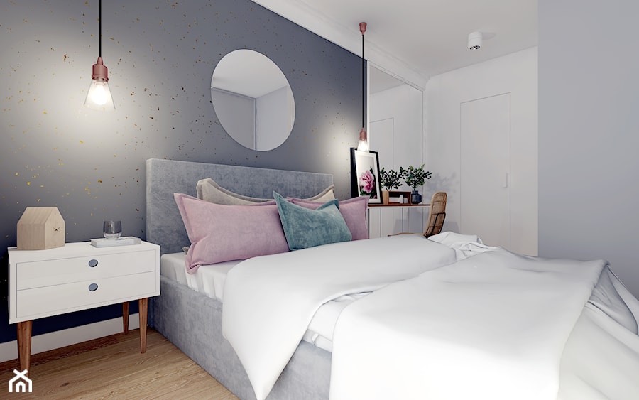 Flat Flowers - Średnia biała szara sypialnia, styl skandynawski - zdjęcie od PIKA DESIGN
