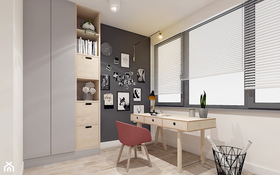 Małe białe czarne biuro, styl skandynawski - zdjęcie od PIKA DESIGN