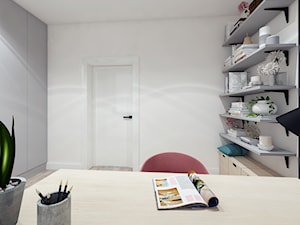 Średnie białe szare biuro, styl skandynawski - zdjęcie od PIKA DESIGN
