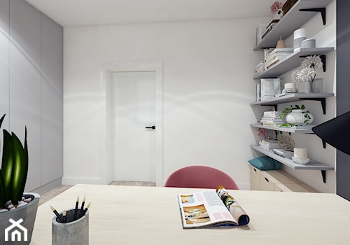 Średnie białe szare biuro, styl skandynawski - zdjęcie od PIKA DESIGN