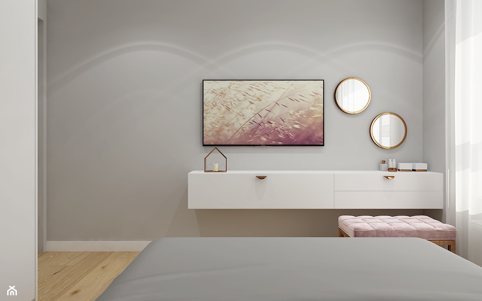 W pudrowym różu - Średnia biała szara sypialnia, styl nowoczesny - zdjęcie od PIKA DESIGN - Homebook
