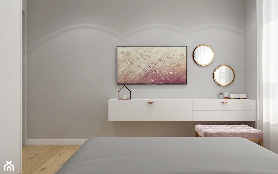 W pudrowym różu - Średnia biała szara sypialnia, styl nowoczesny - zdjęcie od PIKA DESIGN